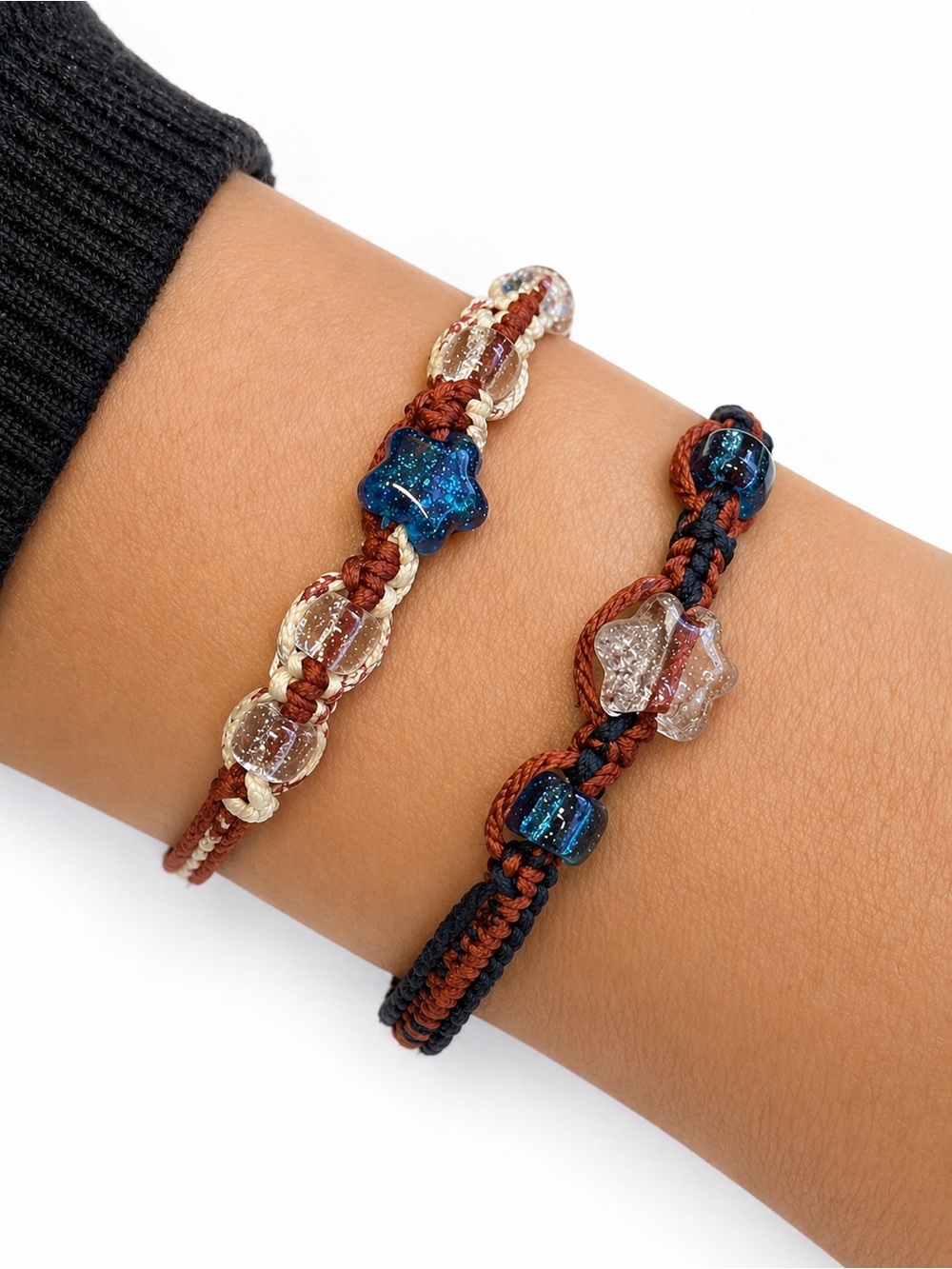 Handmade Hemp Bracelet Set (2) Hippie Boho Glitter Bead Friendship Bracelets